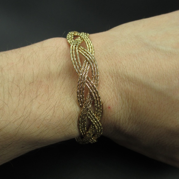 Vintage Simple Gold Tone Braided Cuff Bracelet - Picture 4 of 6